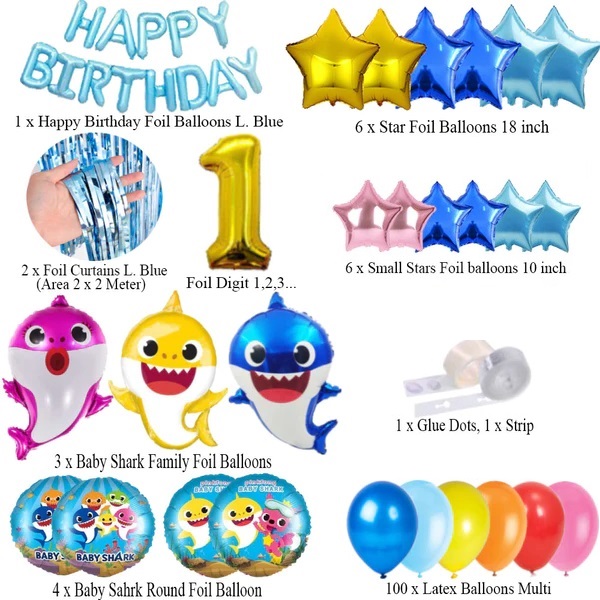 Baby Shark Balloons Full Theme Set for Birthday Party Decoration, Baby Shark  Theme for Birthday Party - PAK SELLERS